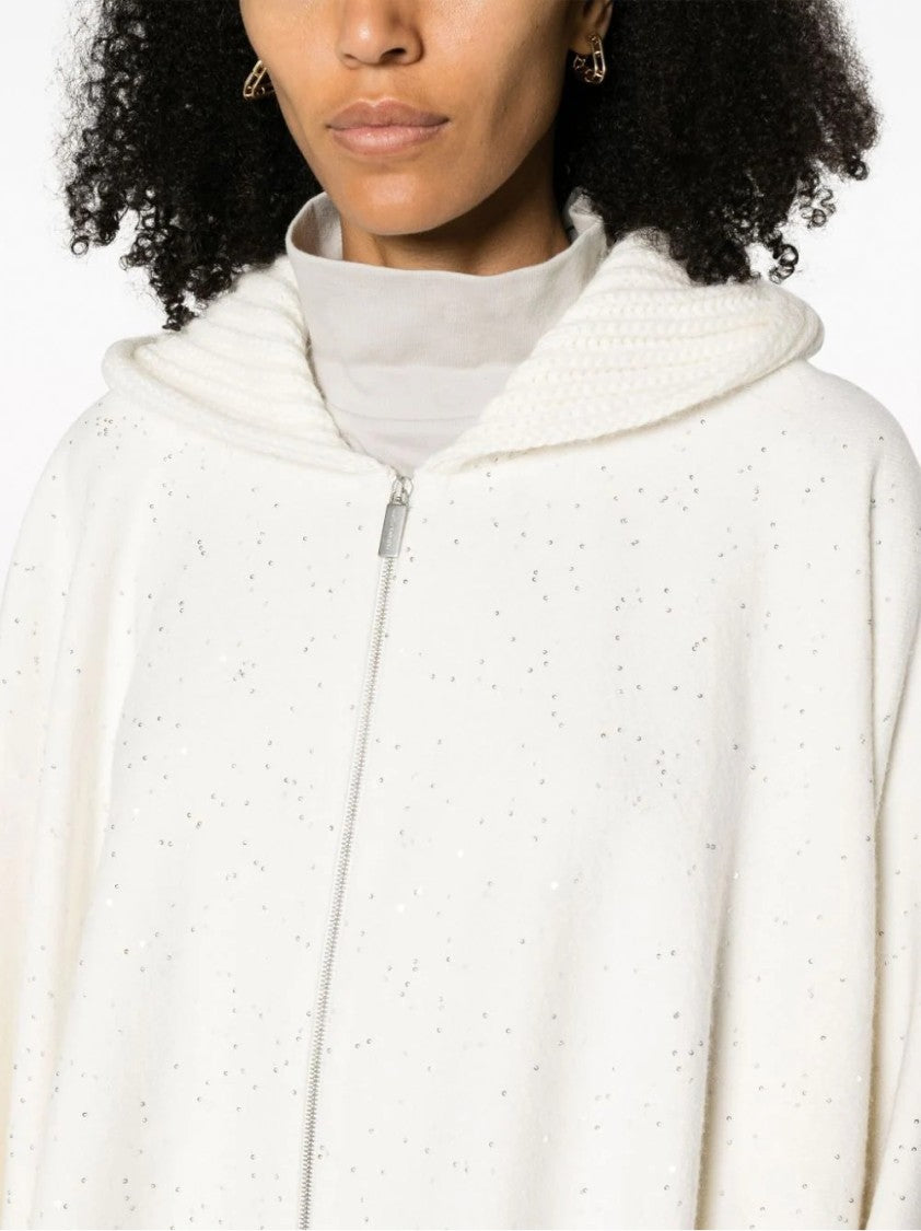 Fabiana Filippi Textured White Cape With Cozy Hood