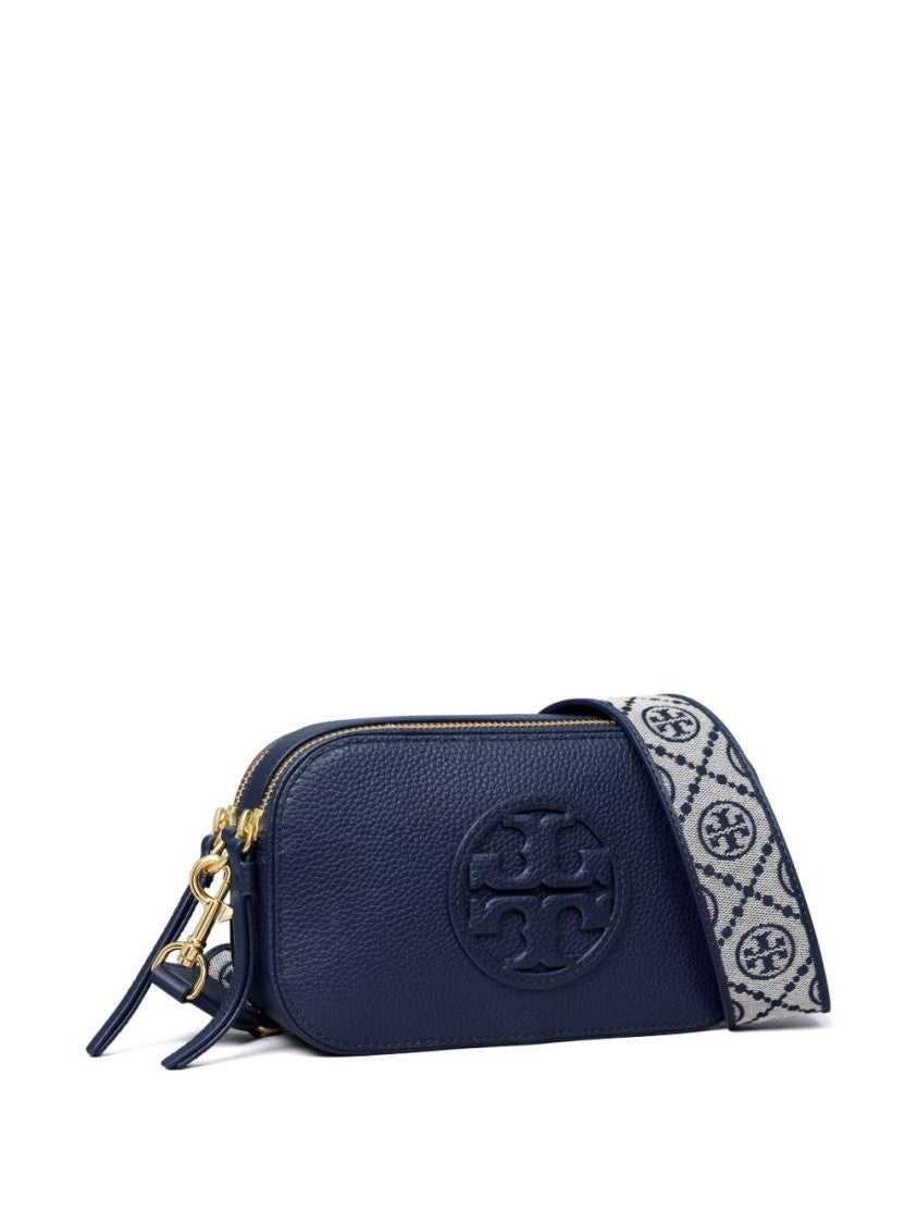 Tory Burch Compact Blue Pebbled Leather Shoulder Bag