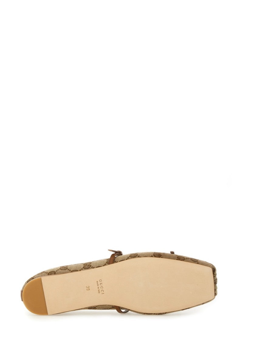 Gucci Monogram Canvas Horsebit Ballet Flats