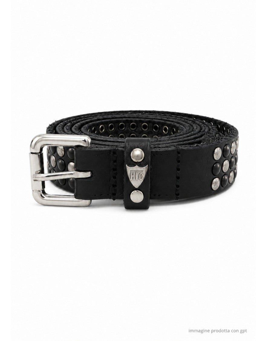 Htc Los Angeles Black 3000 Studs Silver Buckle Belt