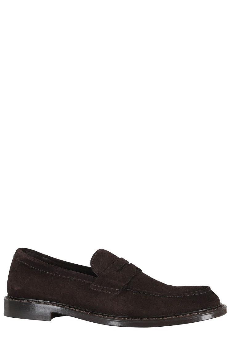 Doucal's Brown Penny Leather-Sole Suede Loafers