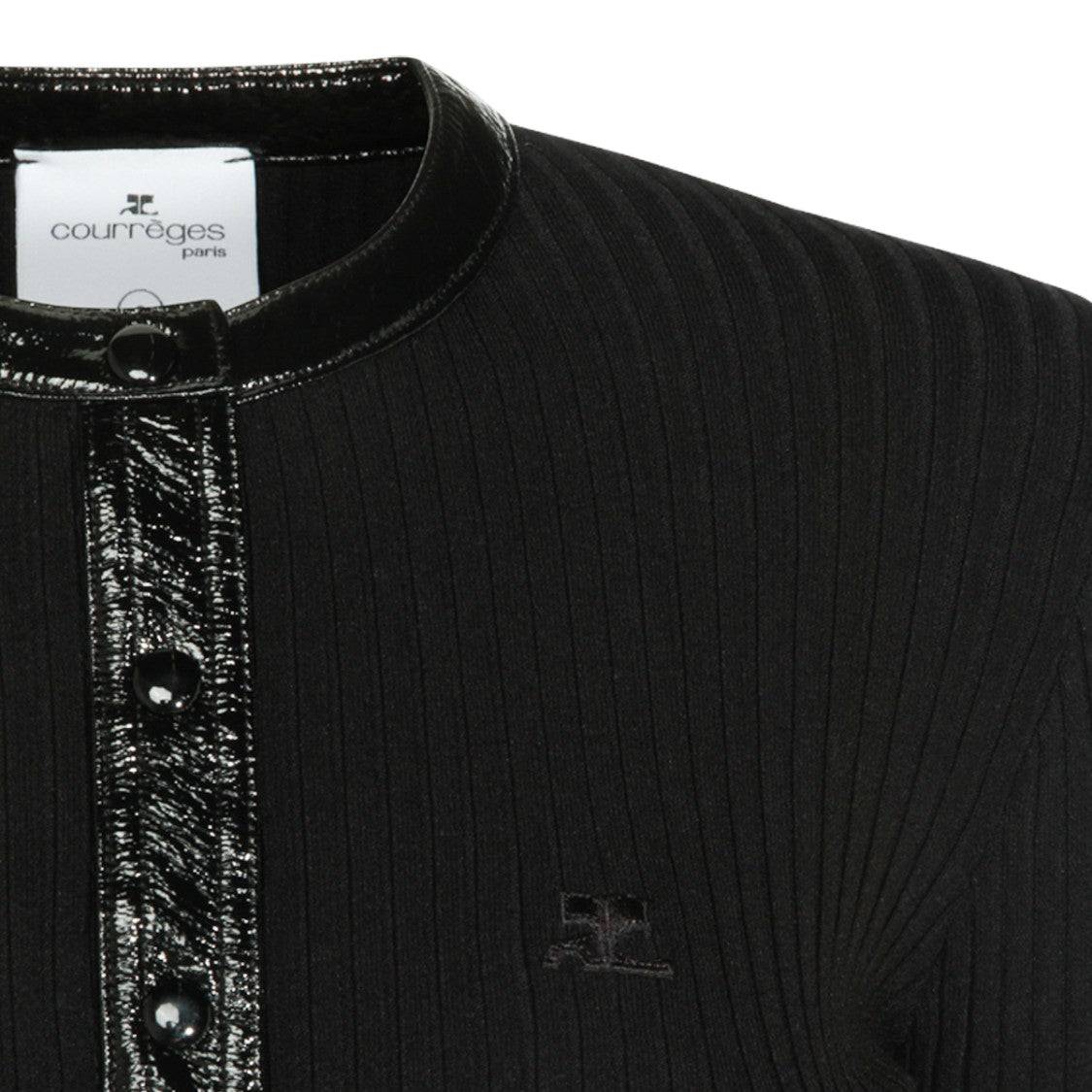 Courrèges Ribbed Knit Sweater With Vinyl Inserts And Button Closure