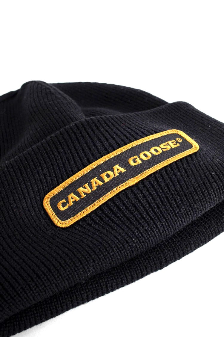 Canada Goose Black Wool Logo-Patch Beanie