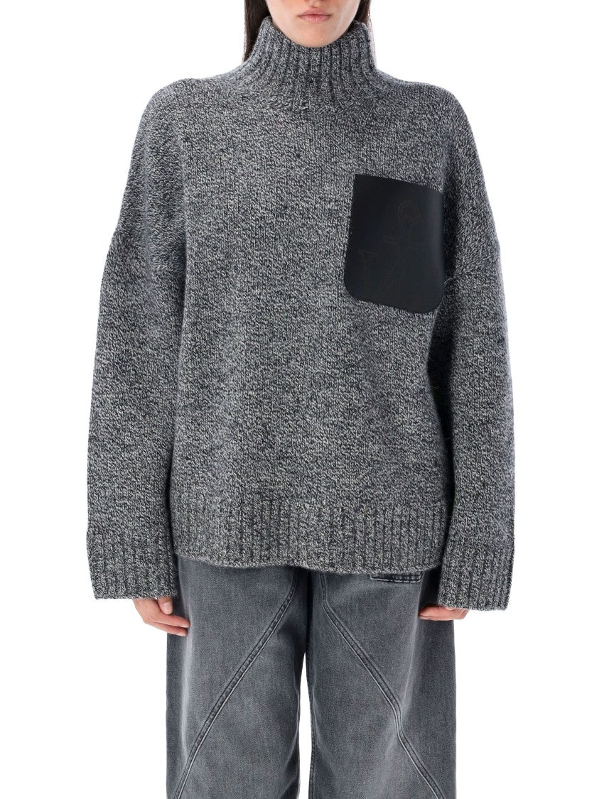 J. W. Anderson High Neck Knit Leather Patch Sweater