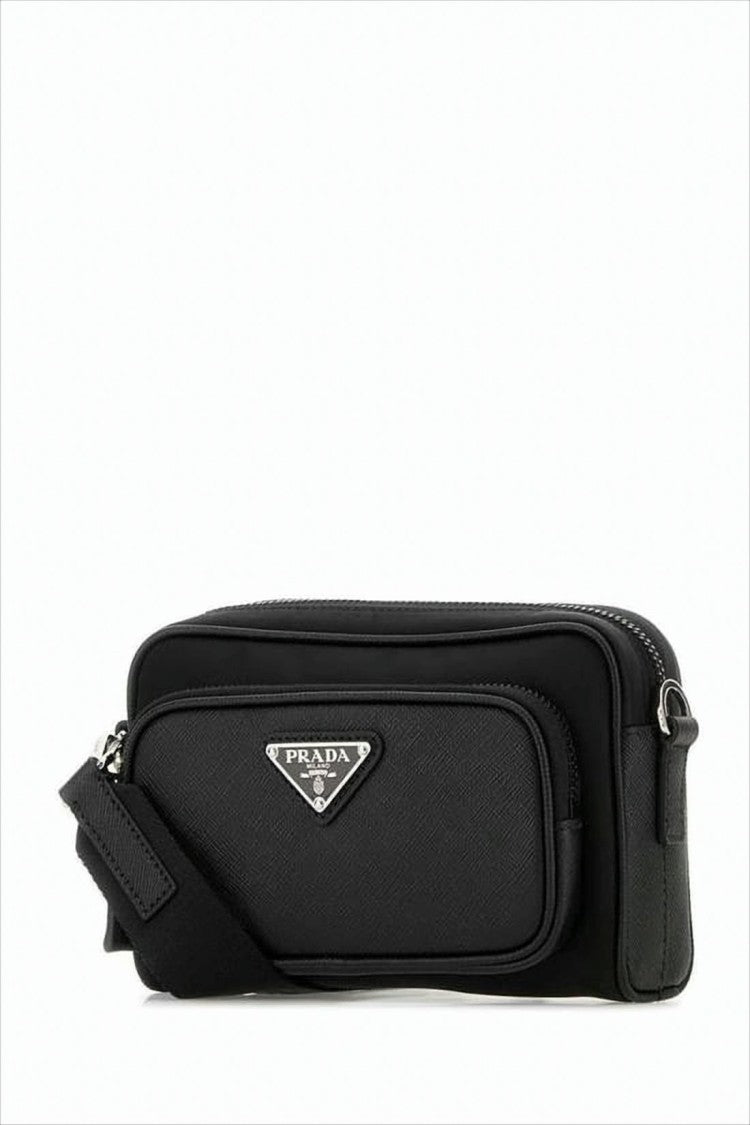 Prada Rectangular Nylon And Leather Shoulder Bag With Triangular Logo