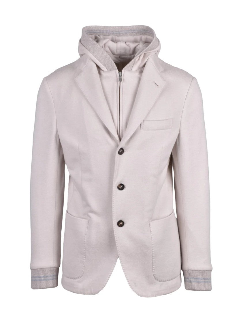 Eleventy Fitted Beige Blazer With Detachable Lapel And Casual Layering
