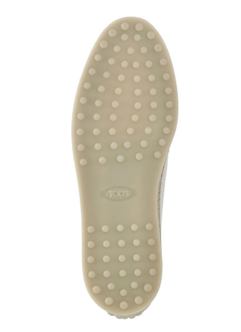 Tod's Ivory Rafia Detail Leather Loafers