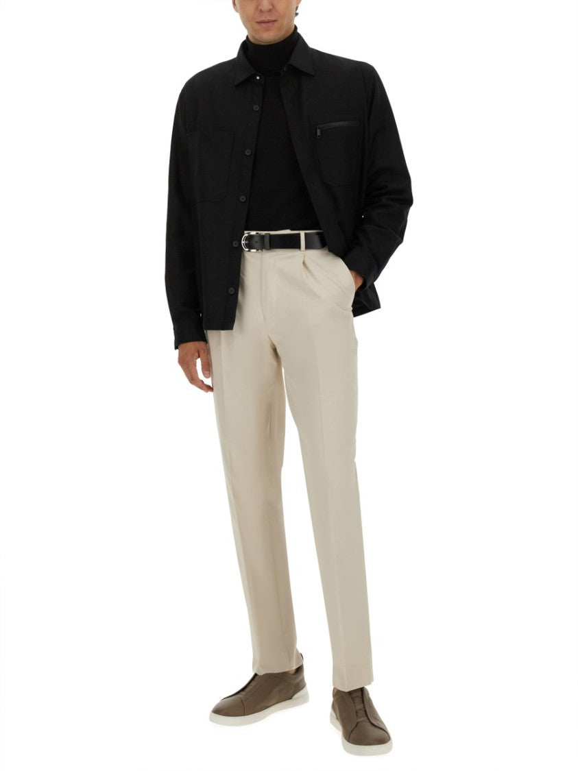 Zegna Button-Up Wool Shirt With Zip Pocket Detail