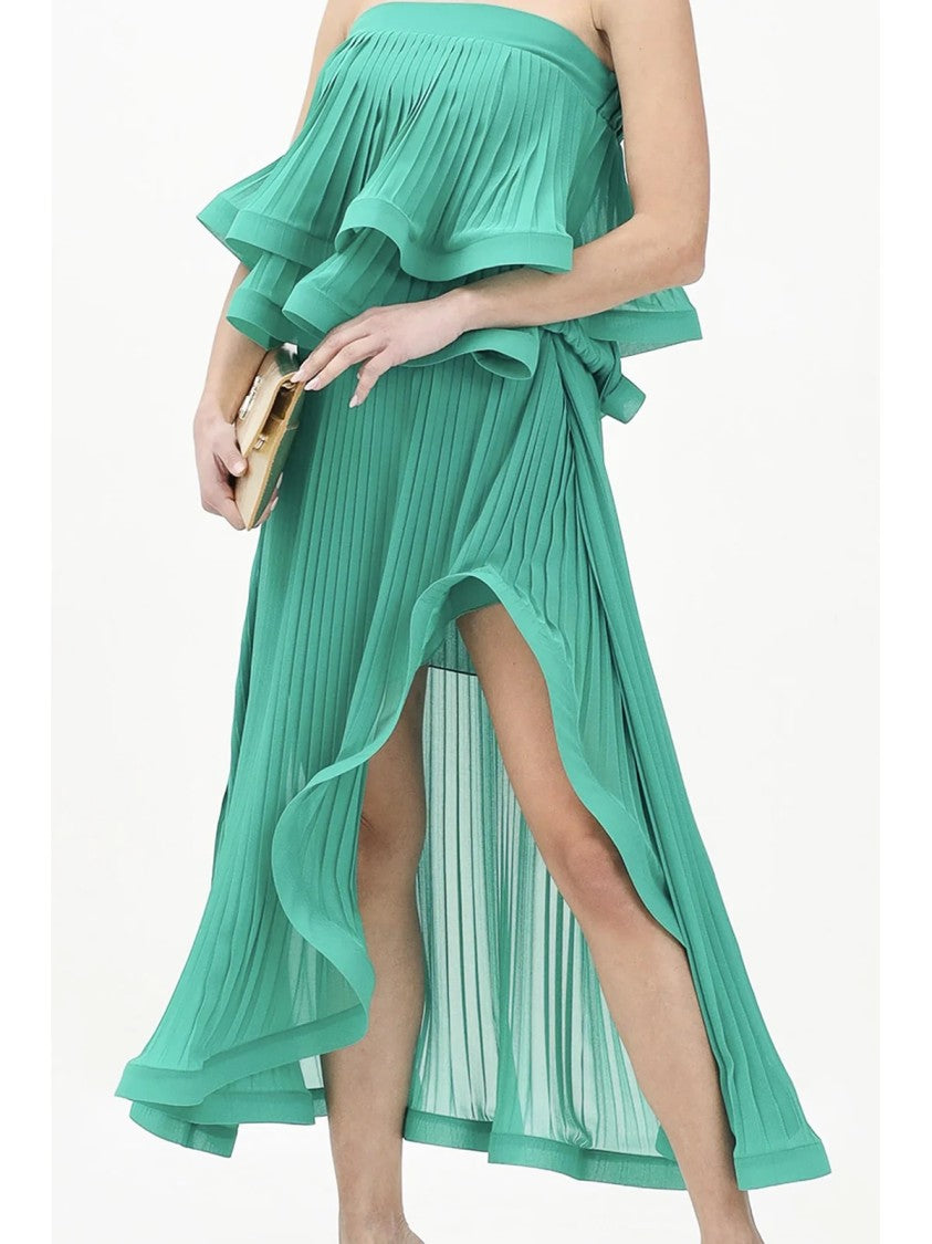 Simona Corsellini Green Polyester Asymmetric Pleated Skirt