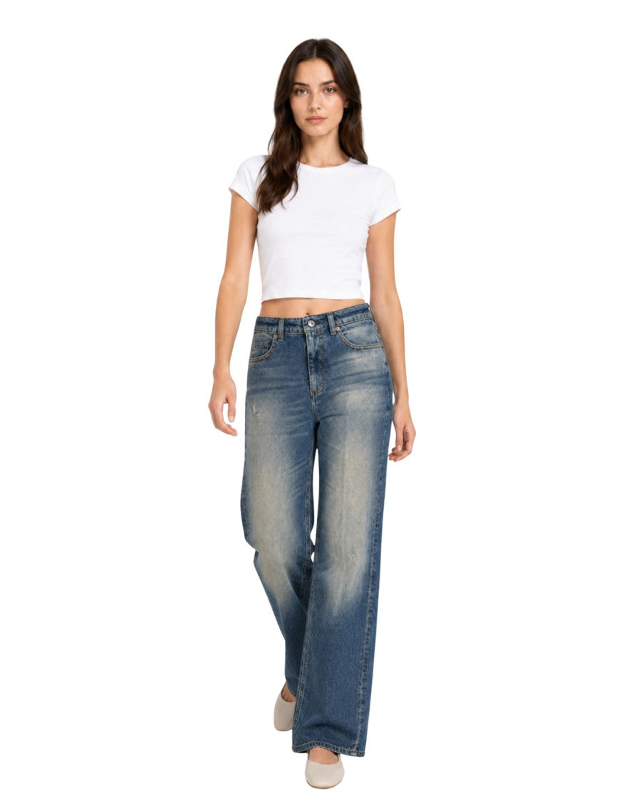 Nine In The Morning Classic Blue High-Waisted Franca Trumpet Jeans