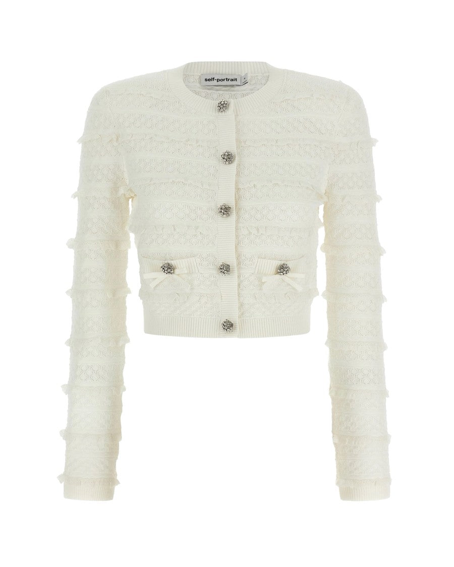 Self-Portrait White Textured Cardigan