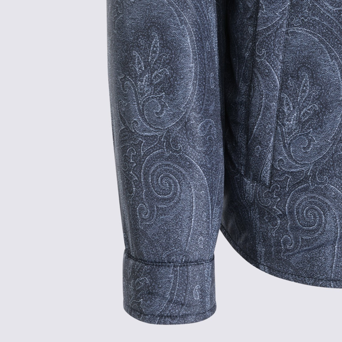 Etro Dark Blue Paisley-Pattern Button-Up Shirt With Classic Collar