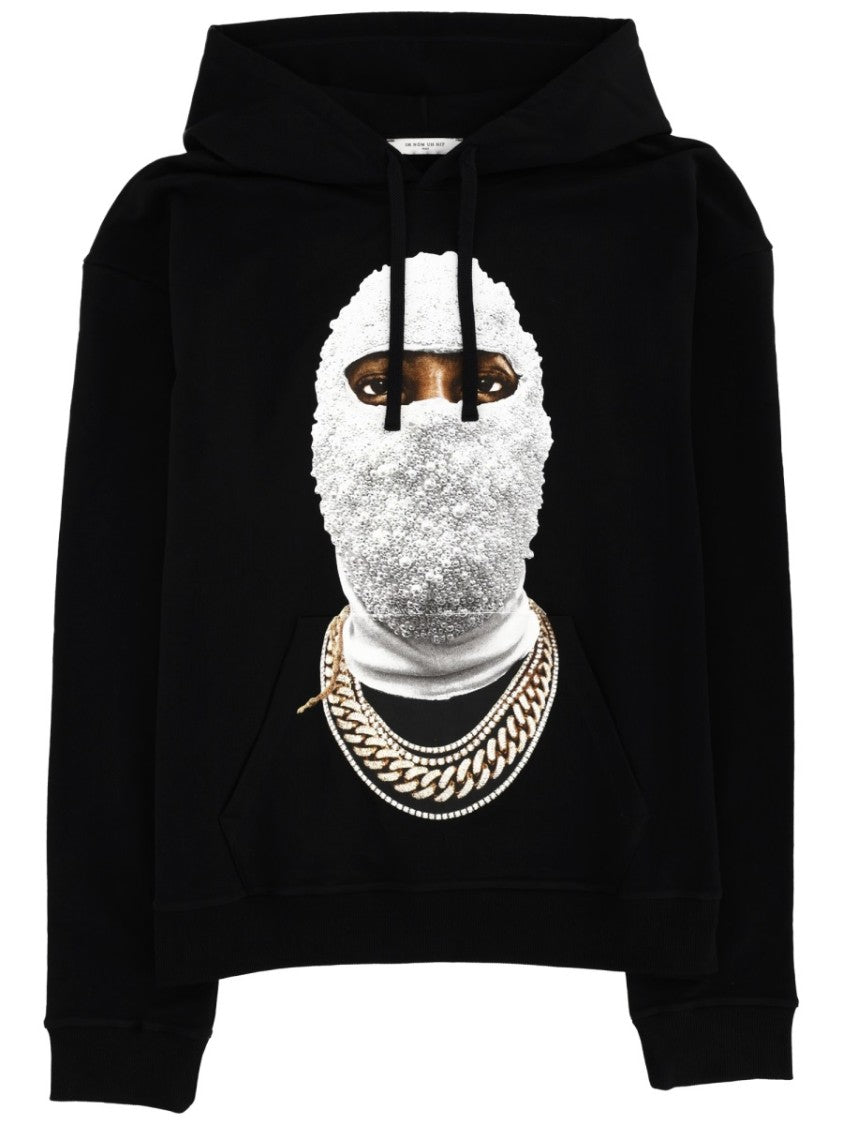 Ih Nom Uh Nit Black Textured Graphic Printed Cotton Hoodie