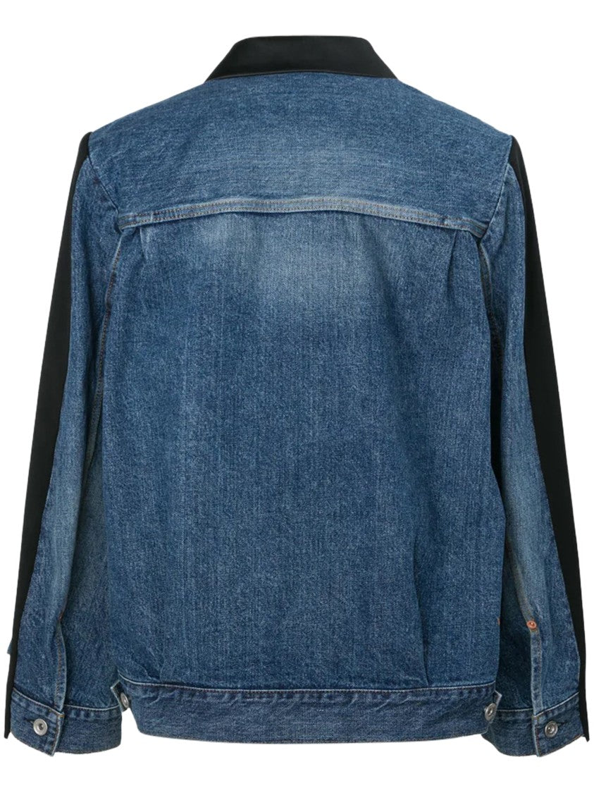 Sacai Hybrid Black Wool Suiting And Denim Jacket