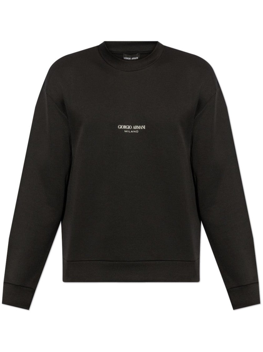 Giorgio Armani Crew Neck Sweater With Ribbed Cuffs And Logo Detail