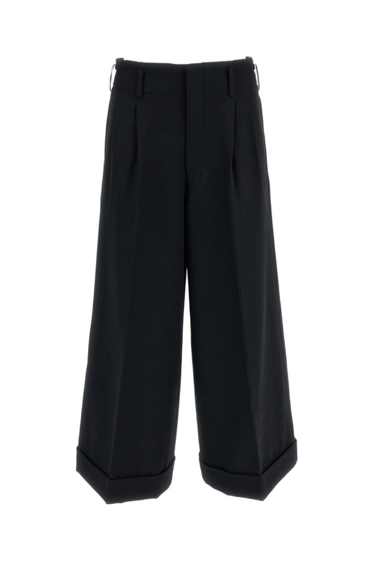 Comme Des Garçons Black High-Rise Cuffed Wool Gabardine Wide-Leg Pants