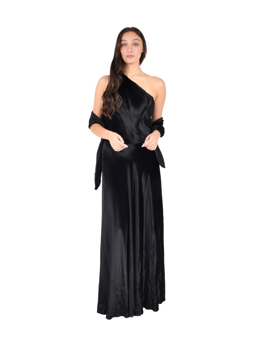 Alberta Ferretti One-Shoulder Black Viscose Velvet Maxi Dress