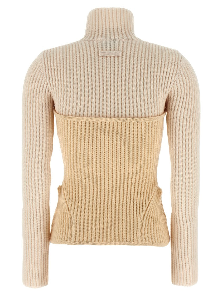 Jean Paul Gaultier Ribbed Merino Wool Sweater With Trompe L'oeil Corset Design