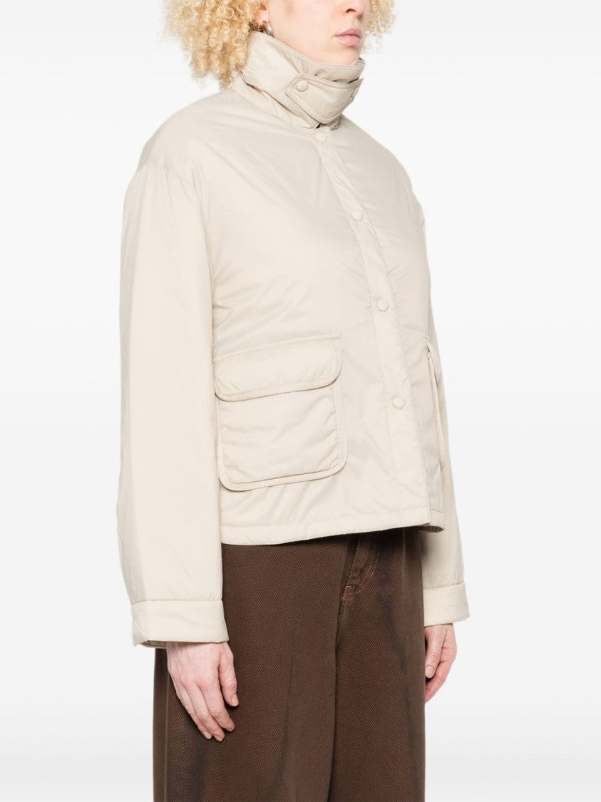 Yerse Cropped Boxy Beige Jacket With Pointed Collar