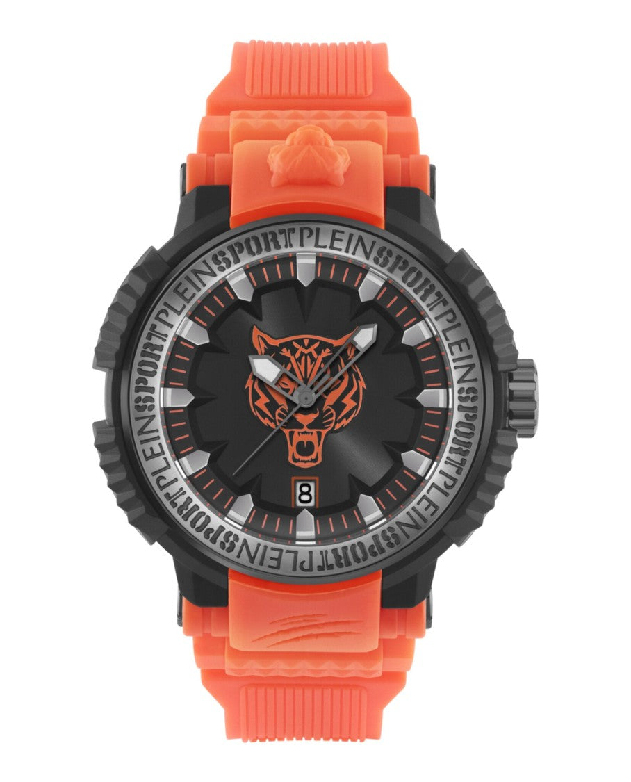 Plein Sport Tiger Motif Quartz Watch With Black Silicone Case