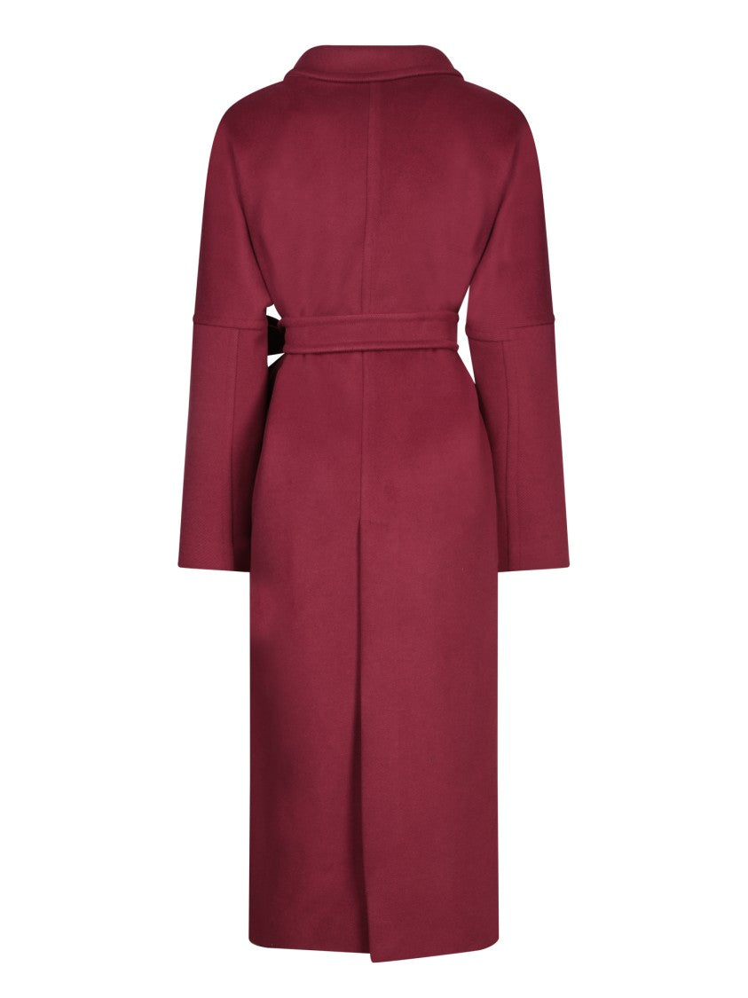 Blanca Vita Bordeaux Belted Long Wool Blend Coat