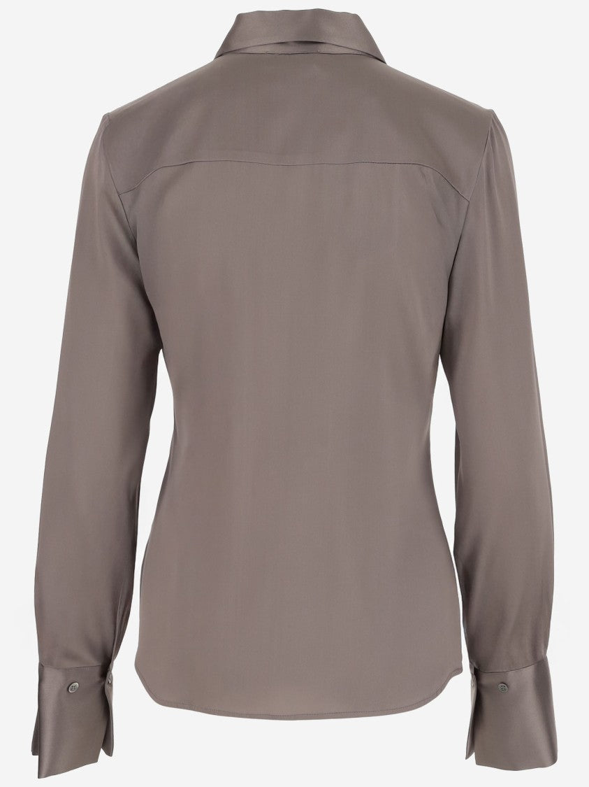 F.It Beige Stretch Silk Shirt With Pointed Collar