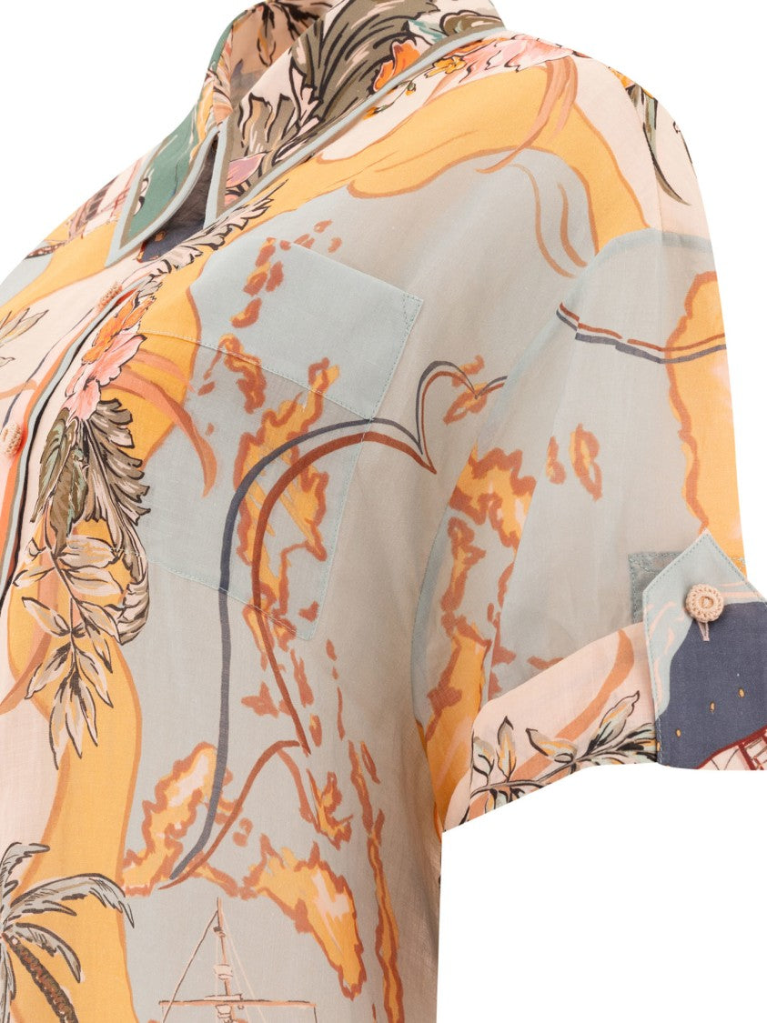 Zimmermann Relaxed Light Blue Floral Print Shirt