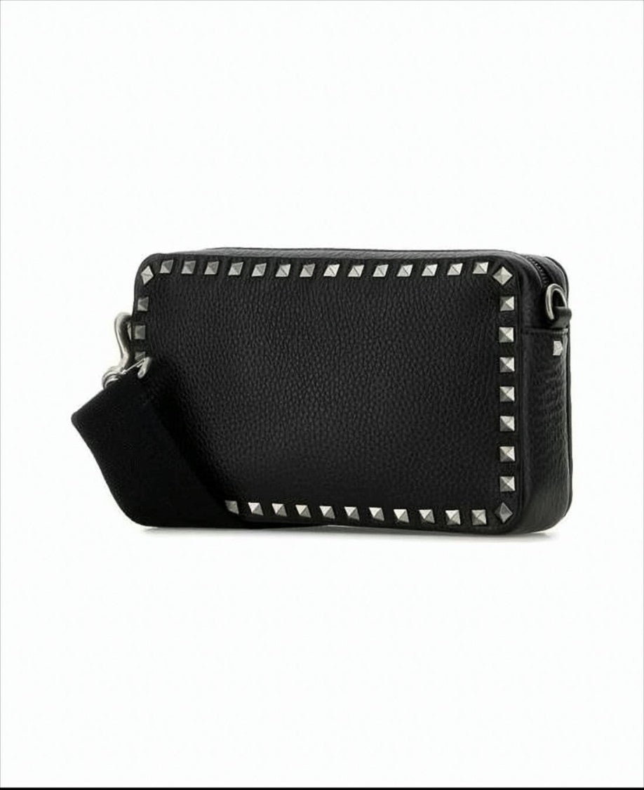 Valentino Textured Calf Leather Crossbody Bag With Pyramid Studs