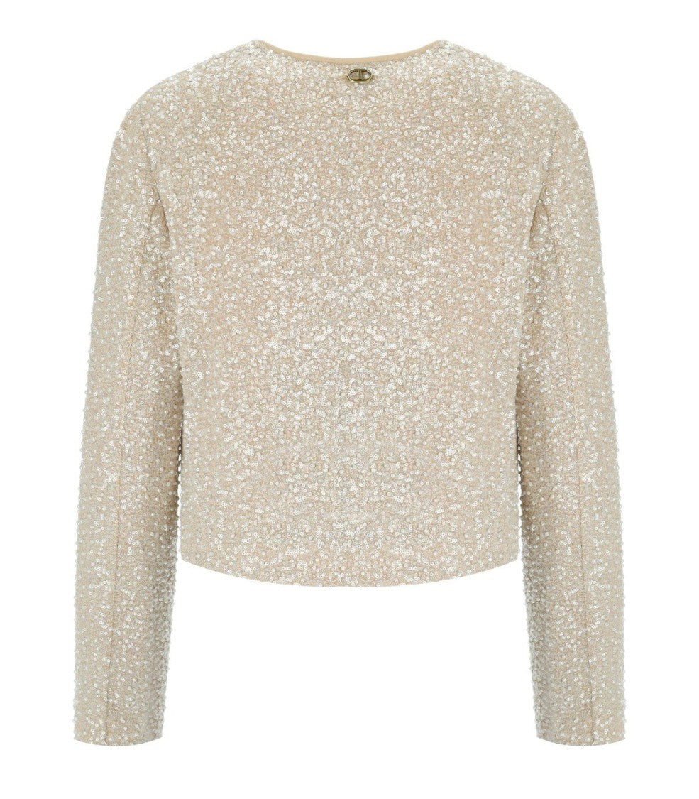 Twin-Set Beige Sequins Cropped Jacket