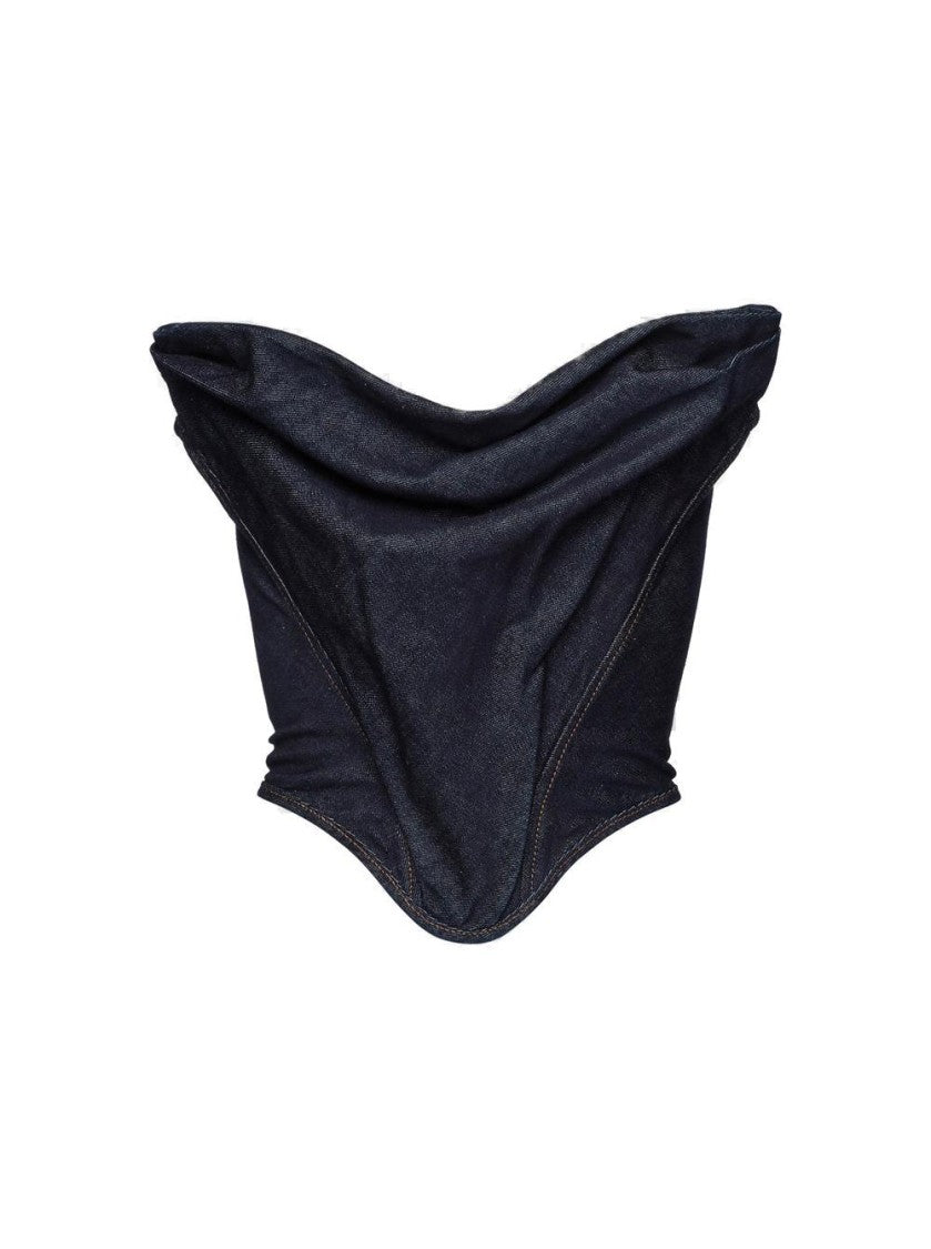 Magda Butrym Draped Strapless Denim Corset Navy