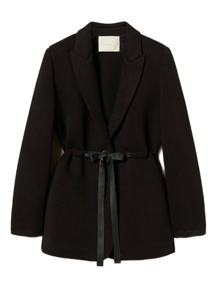 Twin-Set Black Tailored Ribbon Belt Viscose-Blend Blazer