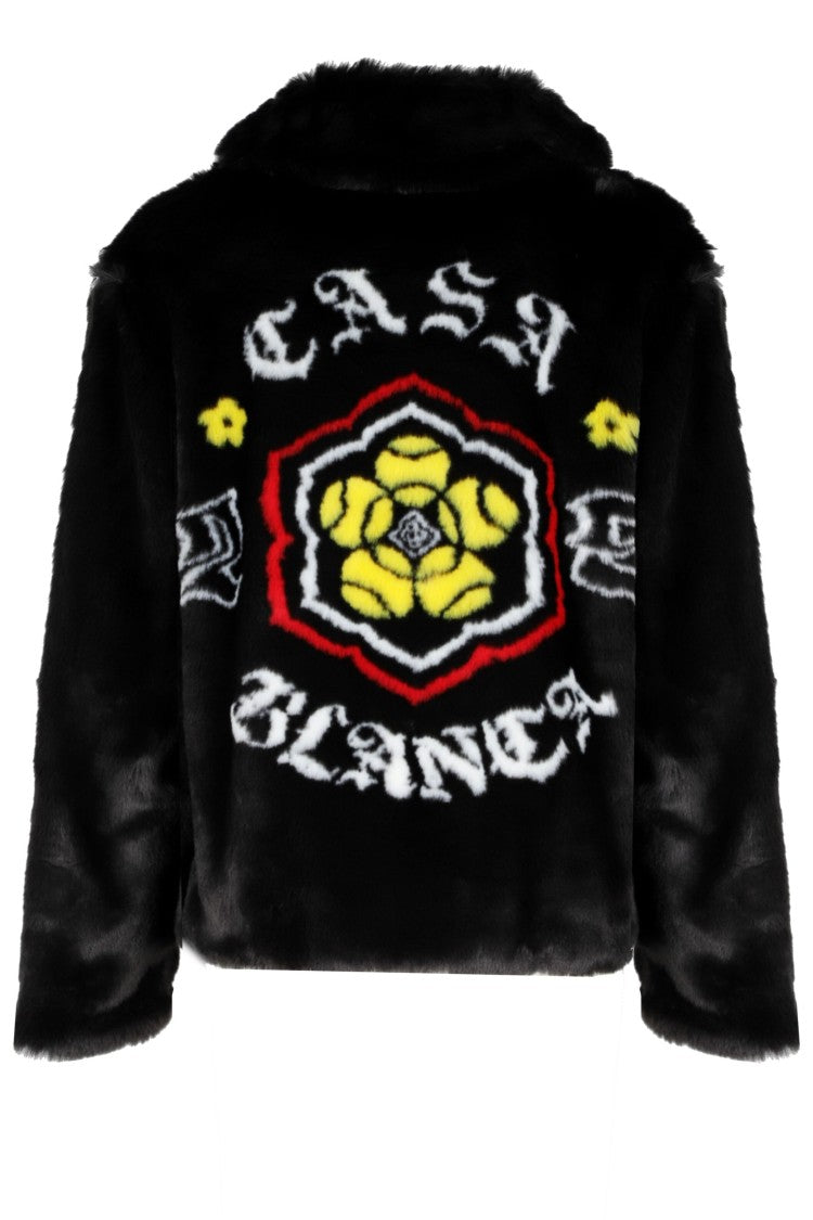 Casablanca Cropped Faux Fur Jacket With Classic Collar