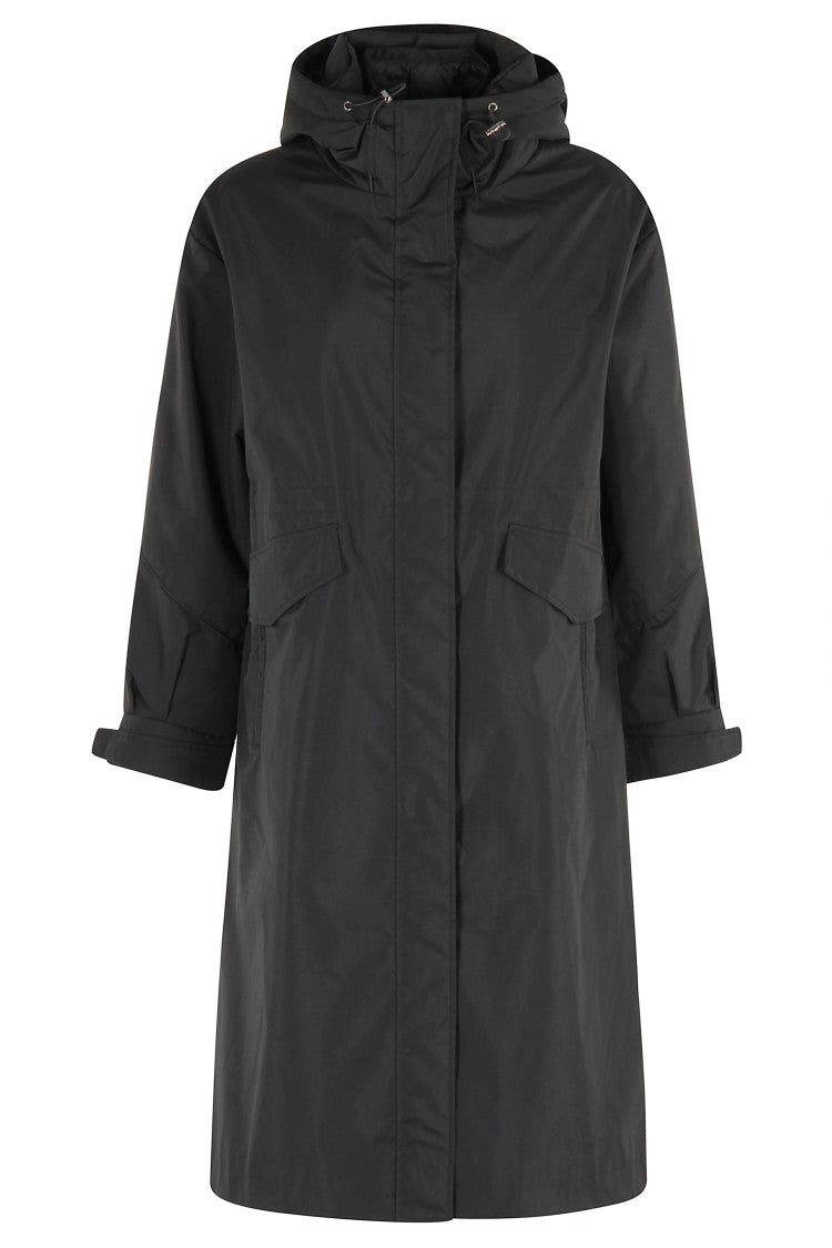 Seventy Minimalist Long Black Jacket With Hood