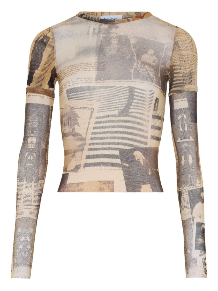 Jean Paul Gaultier Semi-Sheer Long-Sleeved Top With Artistic Collage Print