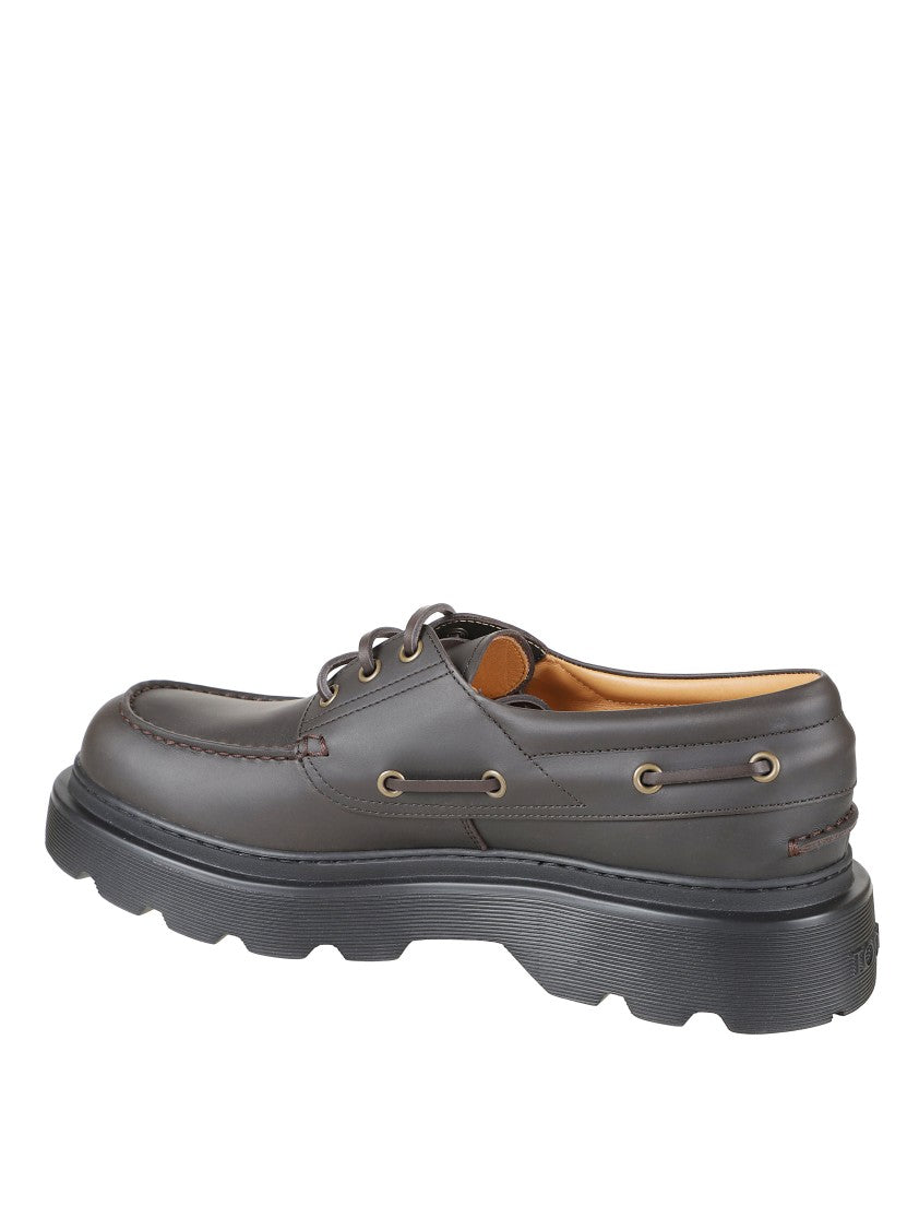 Tod's Brown Leather Loafers With Rounded Toe And Chunky Sole