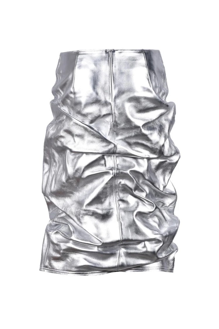 We11done Leather Midi Skirt - Silver