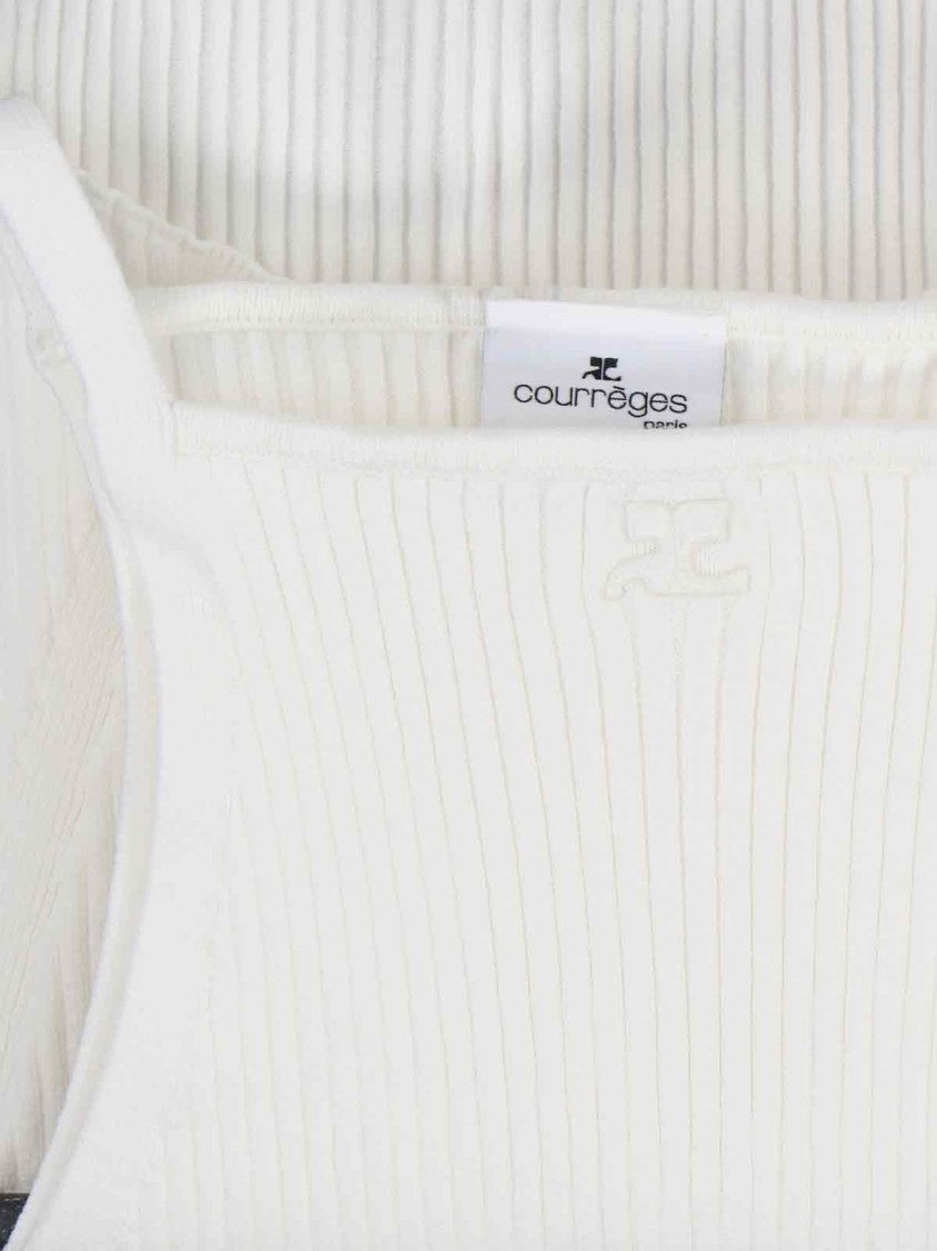 Courrèges Ribbed White Tank Top With Pointed Hem