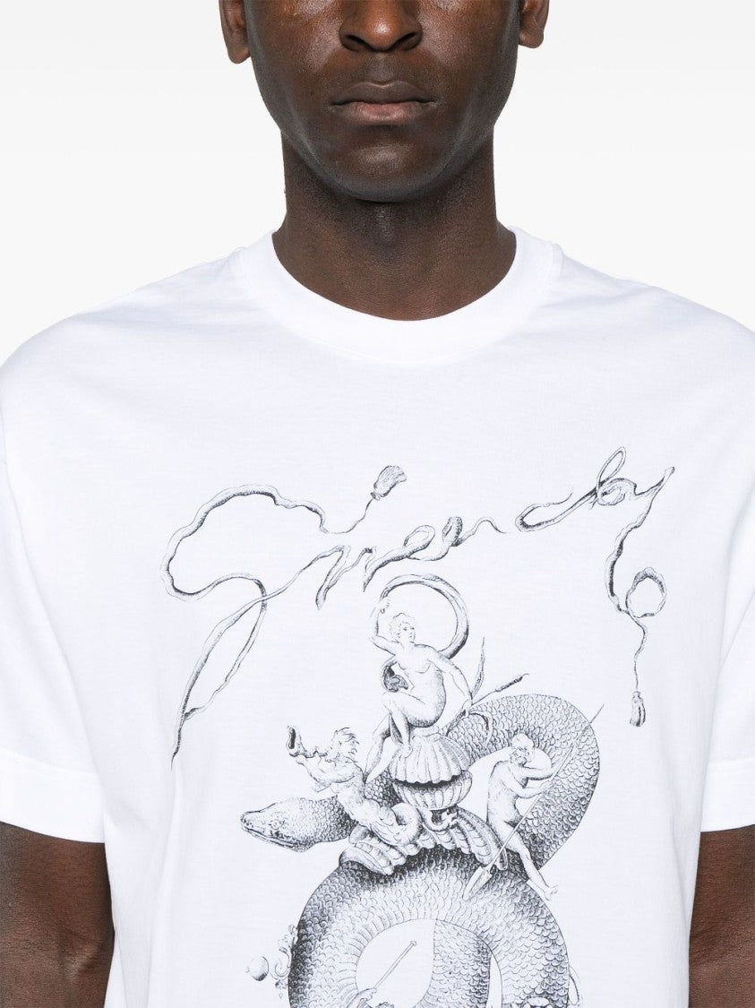 Givenchy Snake Print White Cotton Jersey T-Shirt With Chandelier