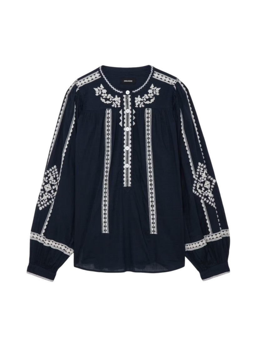 Zadig & Voltaire Black Embroidered Blouse With Voluminous Sleeves