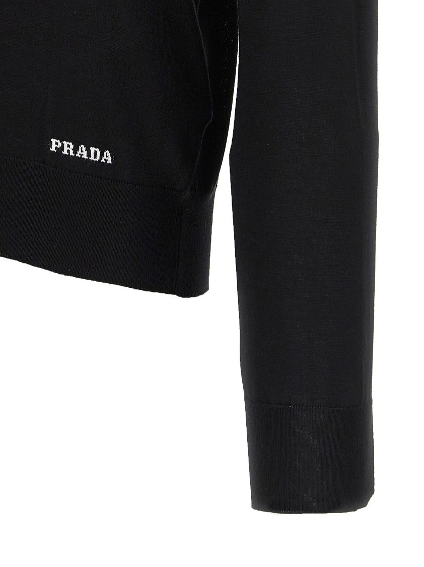 Prada Black Silk Sweater With Contrast Logo Embroidery