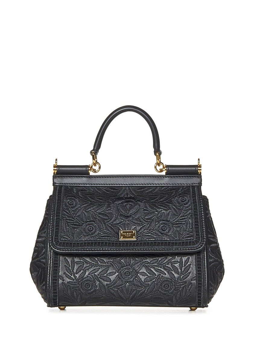 Dolce & Gabbana Medium Sicily Handbag In Black Plongè Nappa