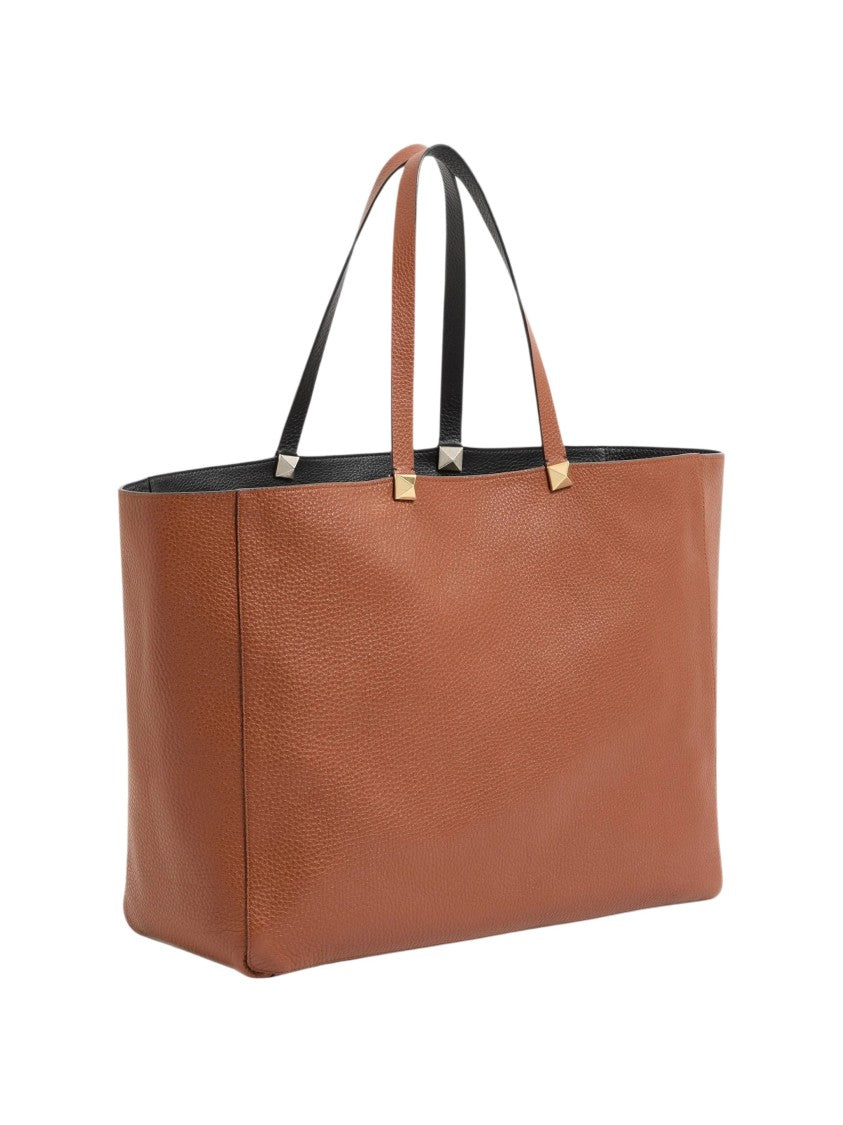 Valentino Reversible Elk Print Calfskin Tote With Maxi Studs