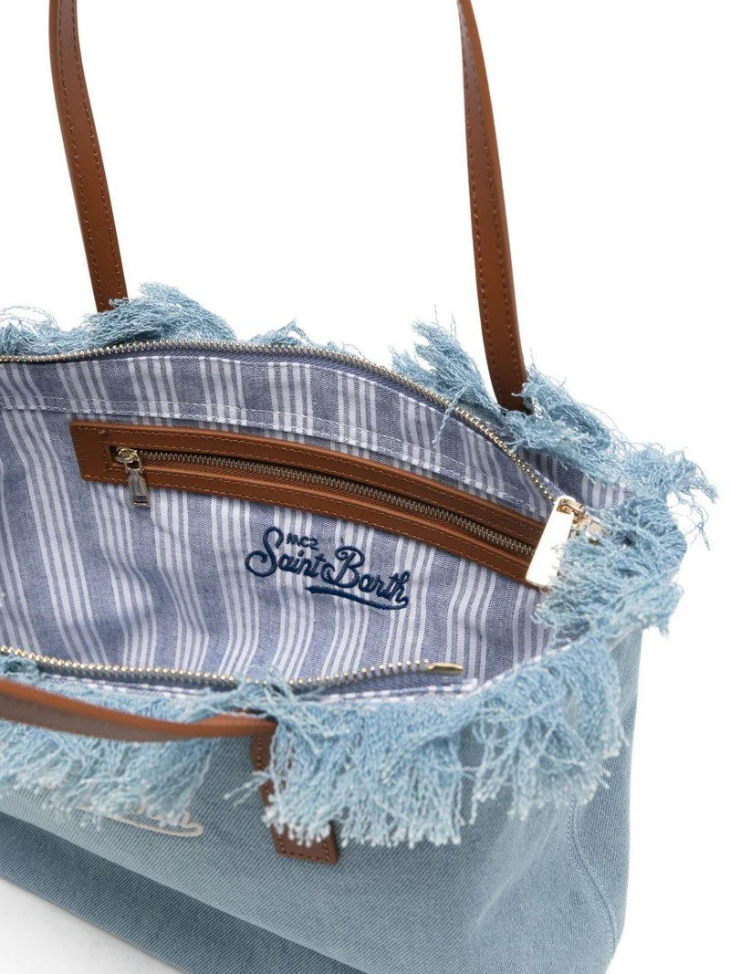 Mc2 Saint Barth Frayed-Edge Denim-Look Tote Bag With Leather Handles