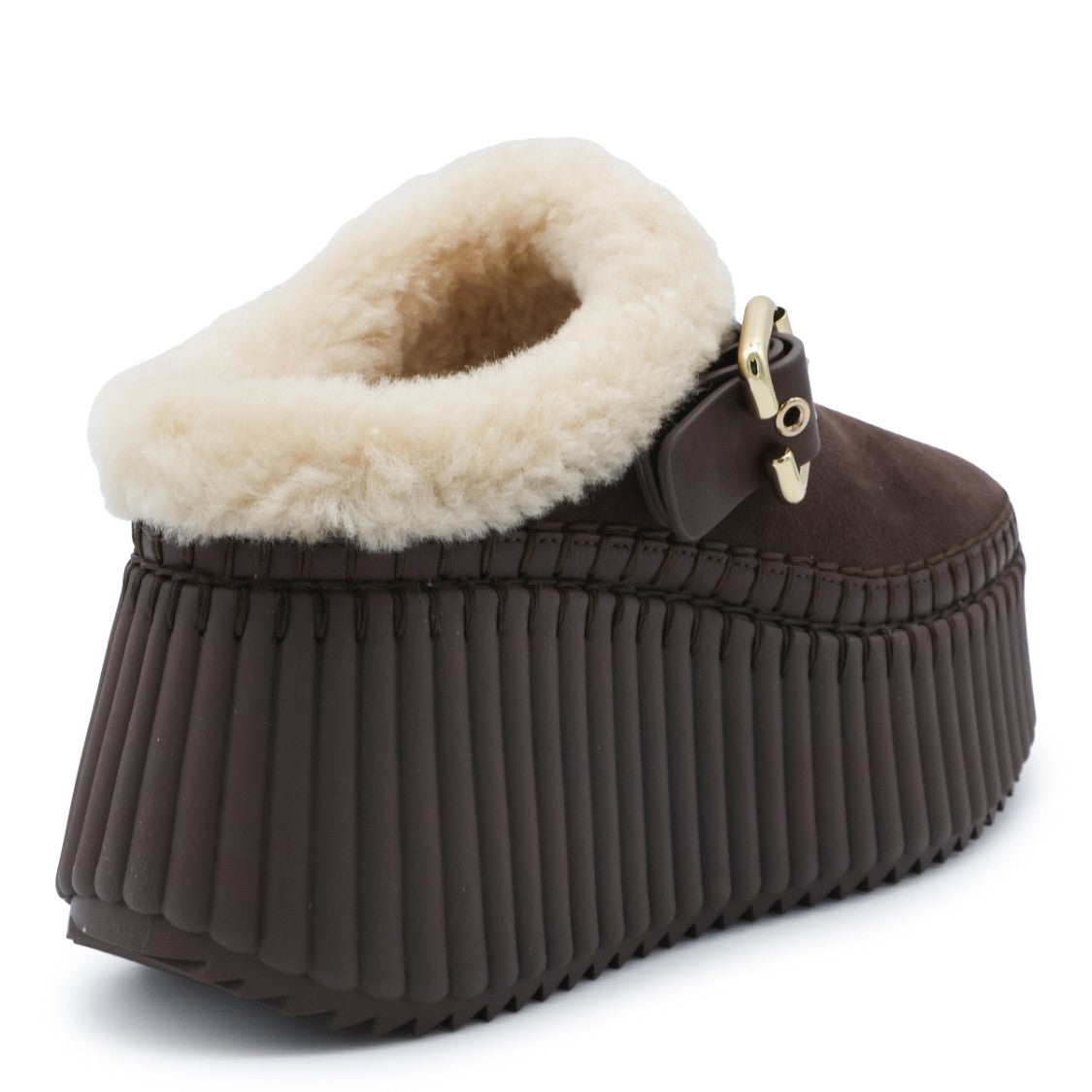 Chloé Dark Brown Buckle Open-Back Leather Sneakers