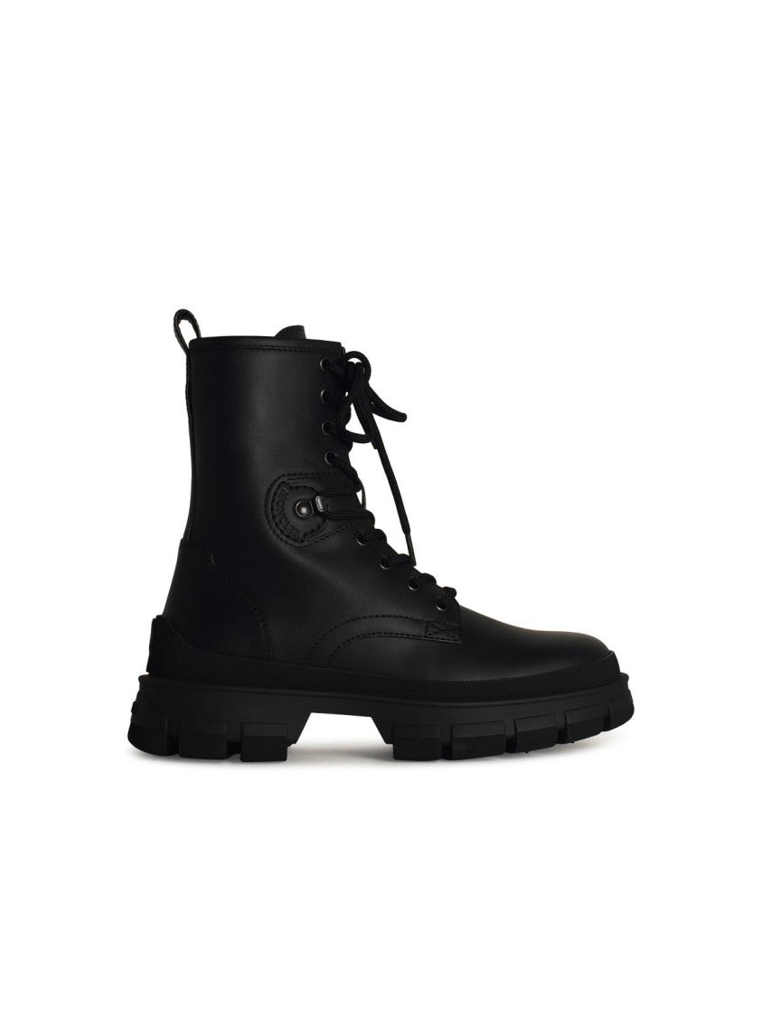 Moncler Hevea' Black Matte Leather Ankle Boots