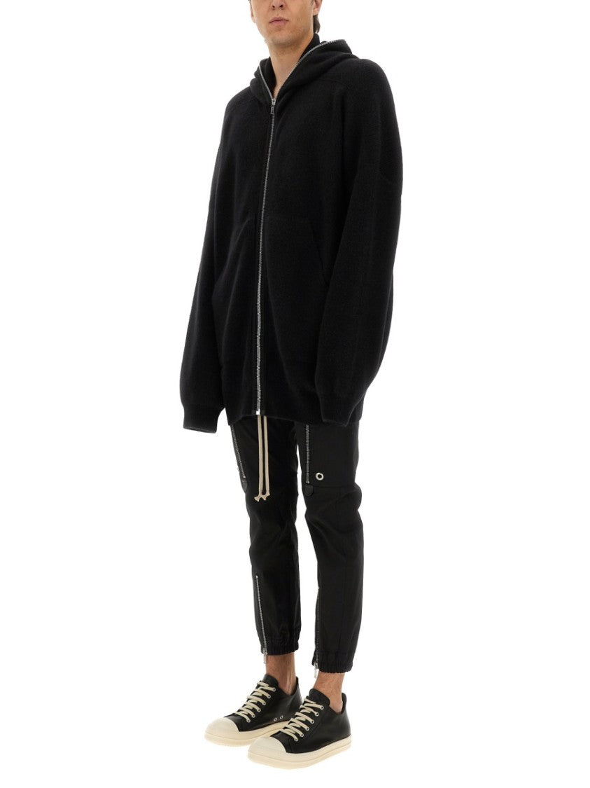 Rick Owens Oversized Black Knit Sweatshirt With Full Zip