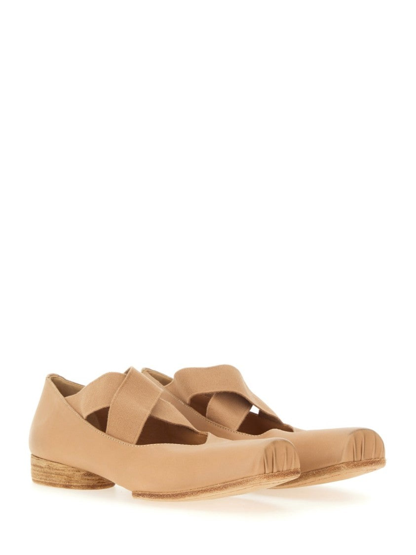 Uma Wang Square-Toe Cross Strap Calf Leather Flats