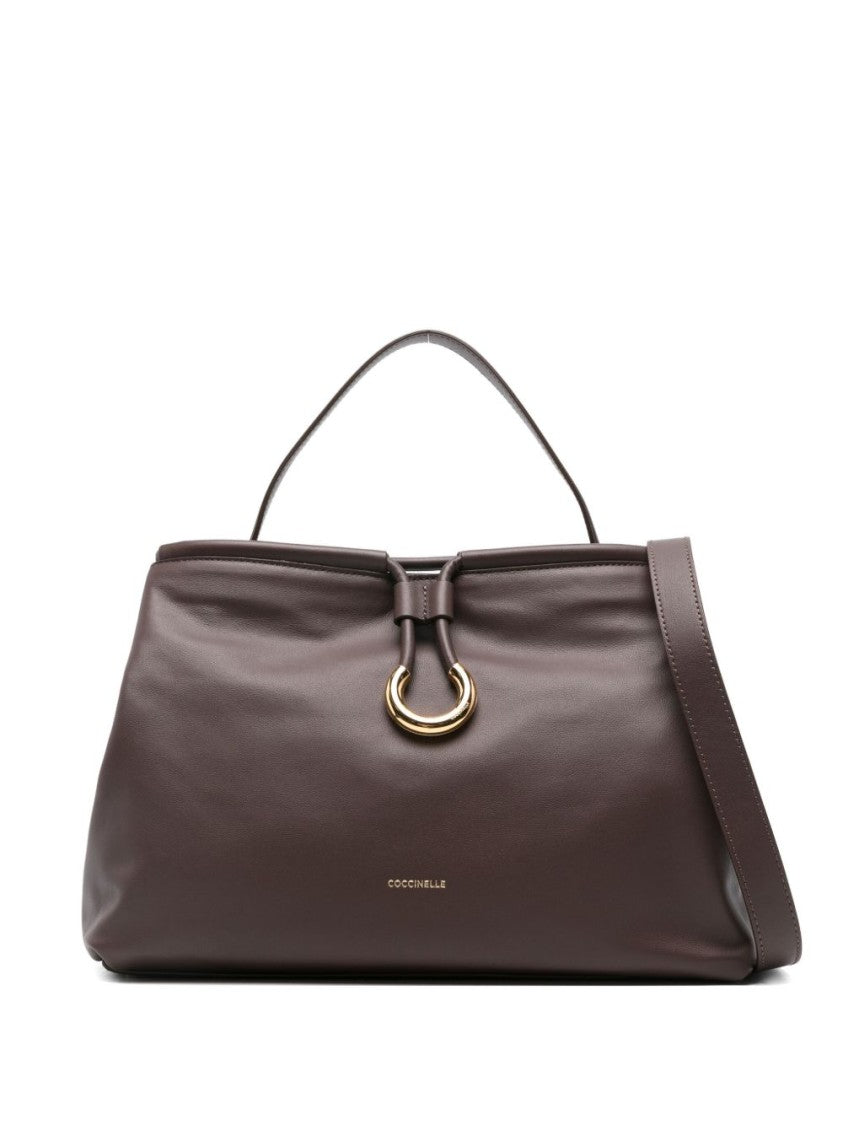 Coccinelle Structured Brown Calfskin Handbag With Gold-Tone Detail