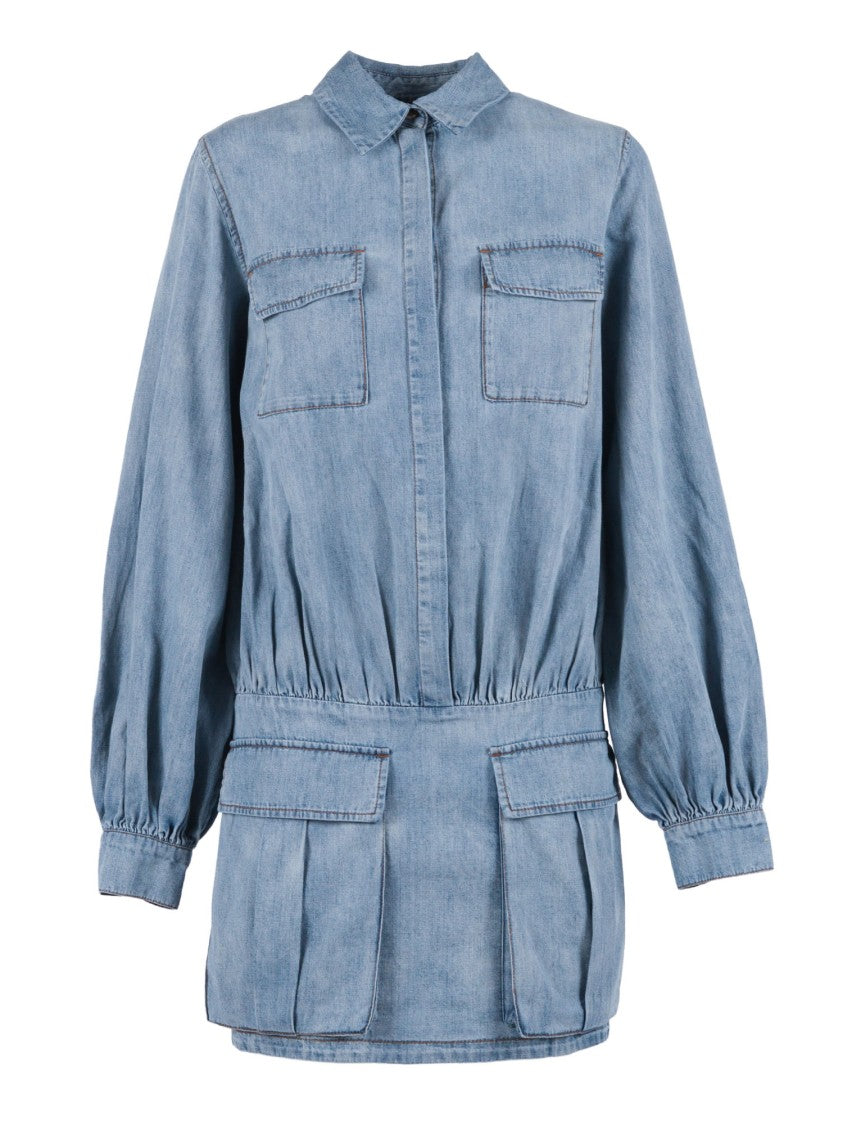 7 For All Mankind Utility Chambray Puffed Mini Dress