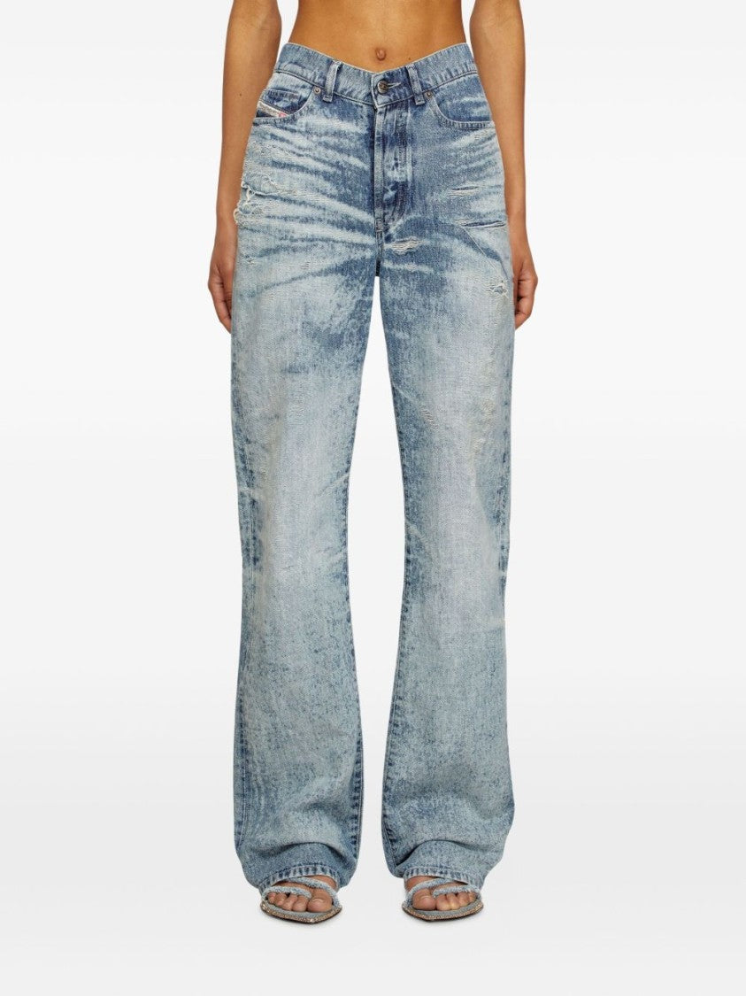 Diesel Wide-Leg Distressed Denim Jeans With High Waist